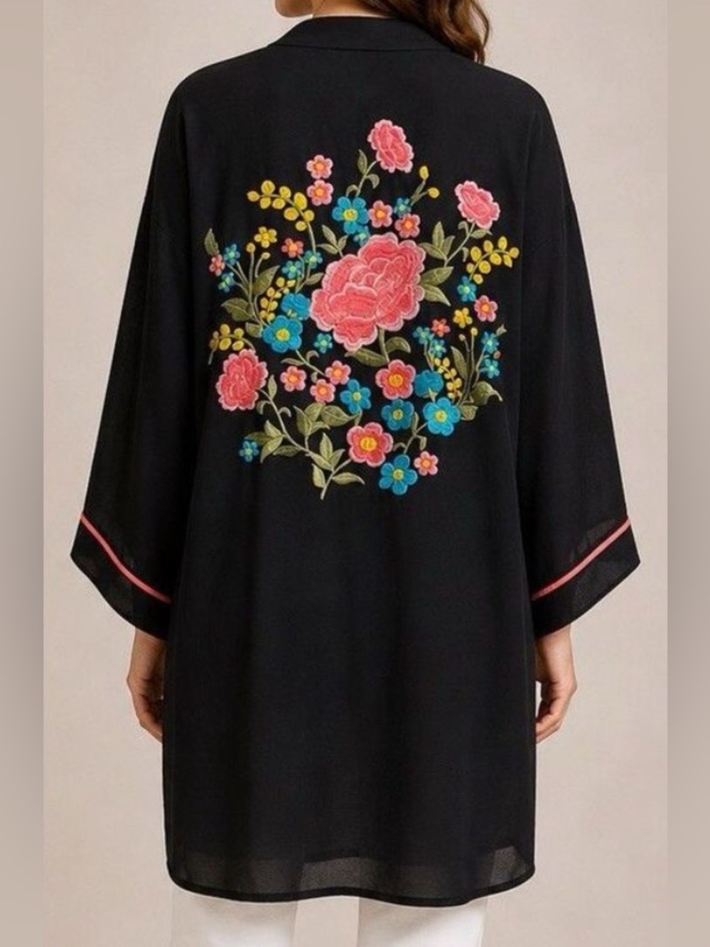 Forever21 Women’s‎ Sheer Floral Embroidered Kimono Size M Festival Colorful Boho